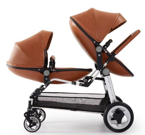 Semaco Luxury Leather Double Twin Baby Stroller With Convertible Bassinet
