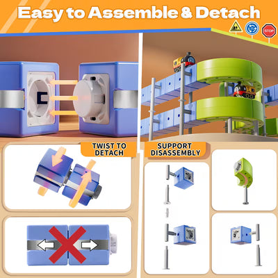 DIY Magnetic Race Car Track Set - Flexible Building Kit with Electric Train & Traffic Signs