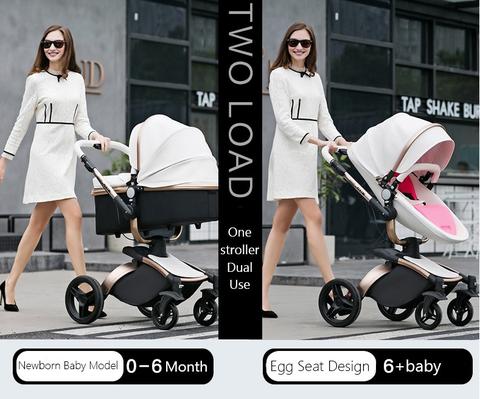 Poussette bébé 2 en 1 de luxe Max Of Aulon avec berceau en cuir rotatif à 360 degrés