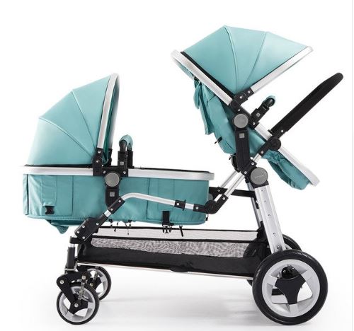 Semaco Luxury Leather Double Twin Baby Stroller With Convertible Bassinet