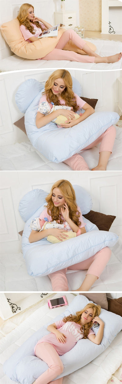 Almohada grande en forma de U de algodón para mujeres embarazadas