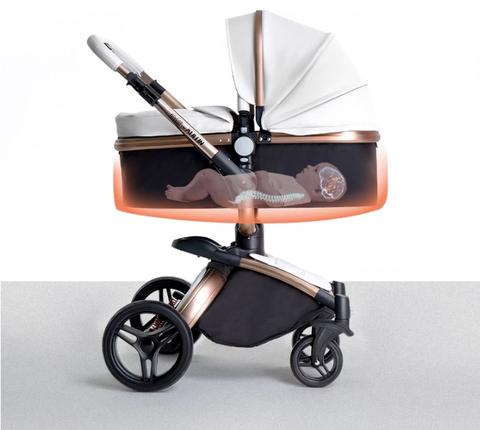 Poussette bébé 2 en 1 de luxe Max Of Aulon avec berceau en cuir rotatif à 360 degrés