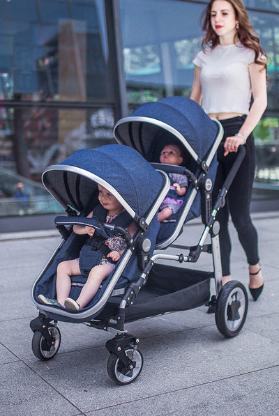 Semaco Luxury Leather Double Twin Baby Stroller With Convertible Bassinet