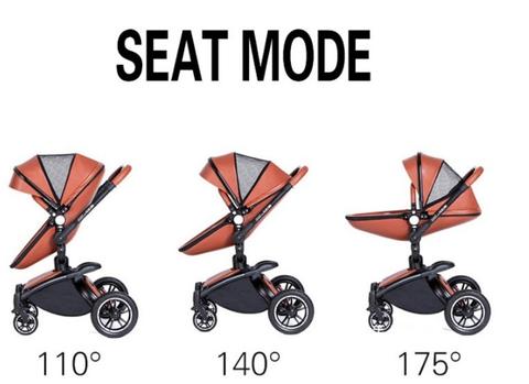 Poussette bébé 2 en 1 de luxe Max Of Aulon avec berceau en cuir rotatif à 360 degrés