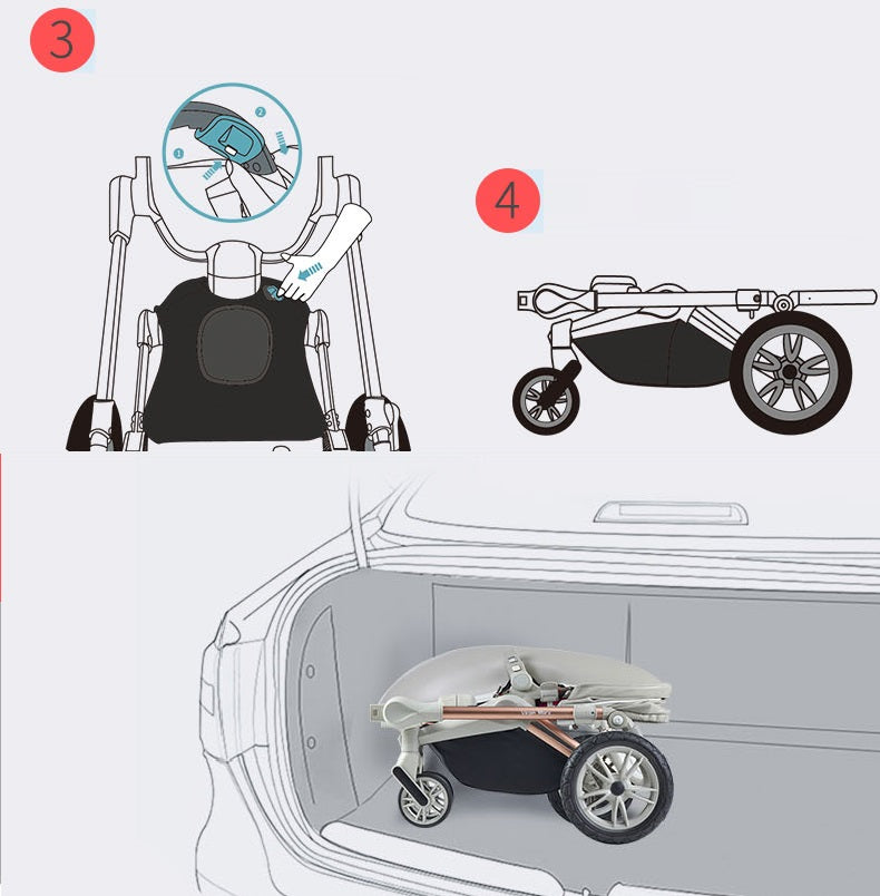 요람을 가진 뜨거운 엄마 유모차 높은 조경 접는 의자 360도 교체 호화스러운 유모차