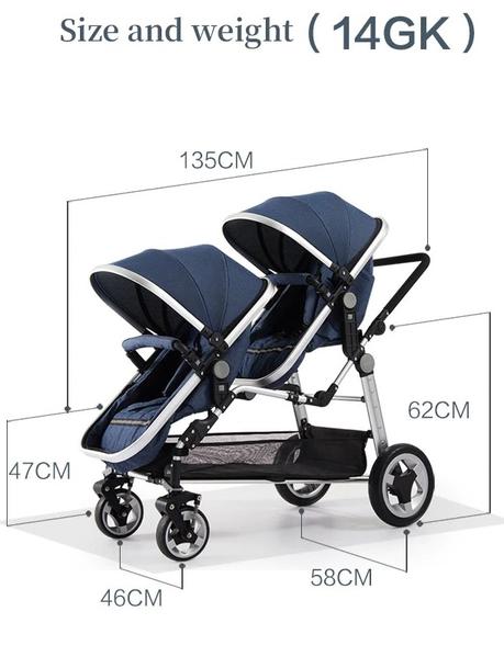 Cochecito doble doble de cuero de lujo de la marca Semaco con cuna convertible para bebés y niños pequeños