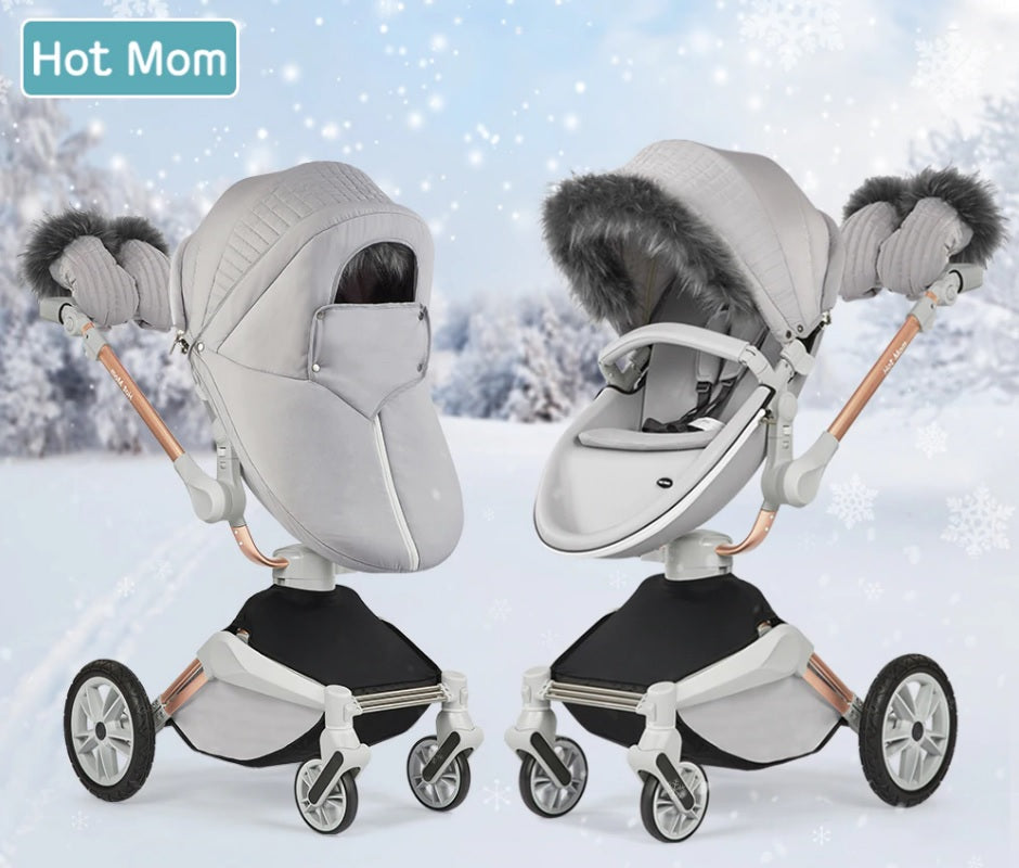 Hot Mom F023 /f22 Stroller Accessories Winter Outkit With Footmuff And Winter Gloves Thickened Canopy