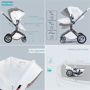 Leather Grid Hot Mom Stroller High Landscape Folding Chair Luxury Pram With Bassinet