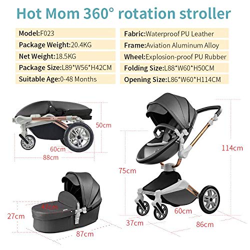 Hot Mom Poussette Haute Paysage Chaise Pliante 360 Degrés Rotation Landau De Luxe Avec Berceau