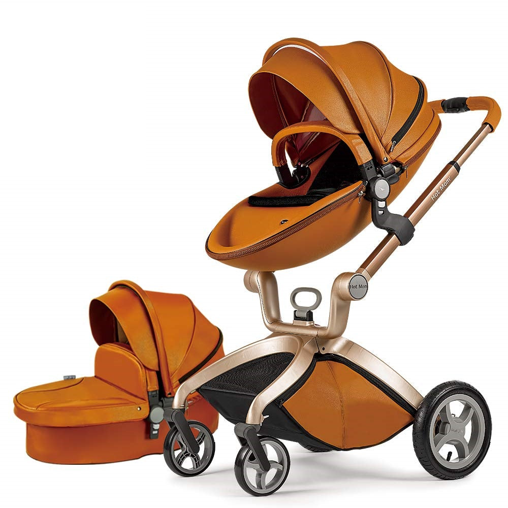 Hot Mom Brand Læder Baby Stroller rejsesystem og Bassinet Combo