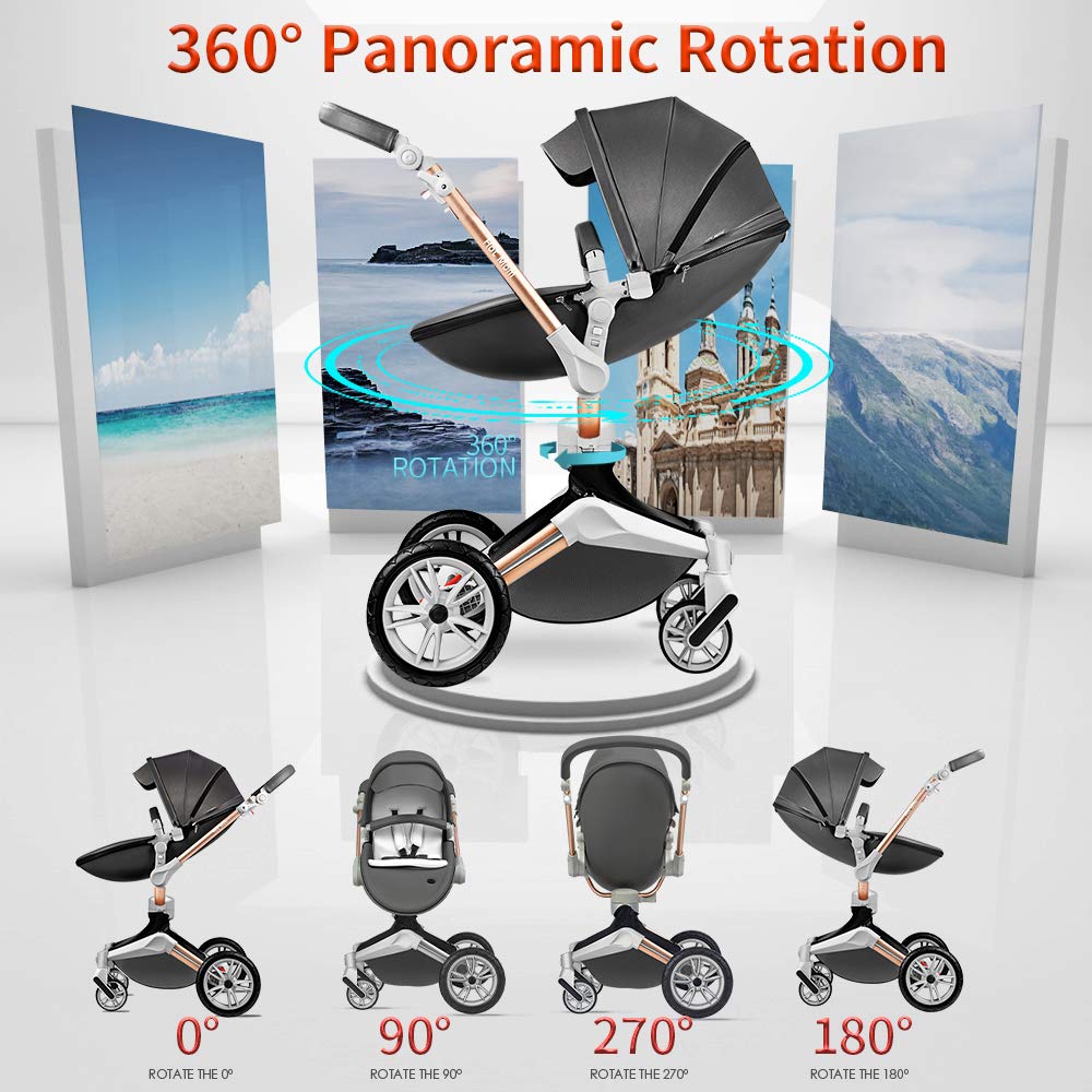 Hot Mom Stroller High Landscape Silla plegable Rotación de 360 ​​​​grados Cochecito de lujo con moisés