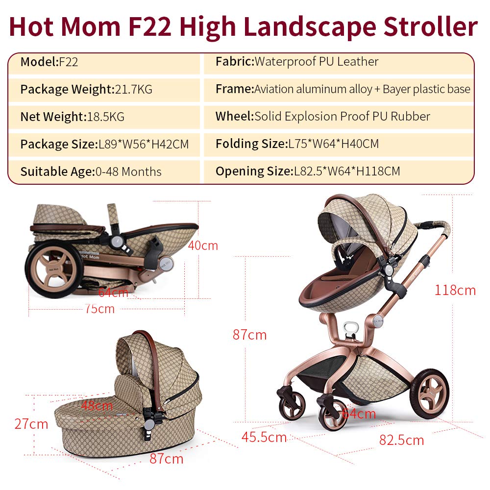 Leather Grid Hot Mom Stroller High Landscape Folding Chair Luxury Pram With Bassinet