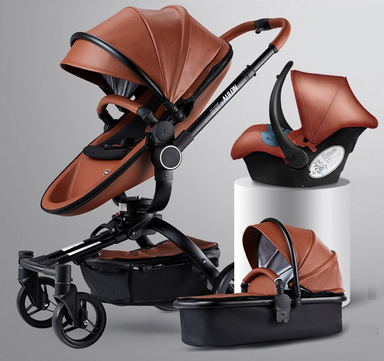 Aulon Marke Kinderwagen 3 in 1 mit Autositz High View Kinderwagen für Neugeborene, 360-Grad-Drehung faltbar