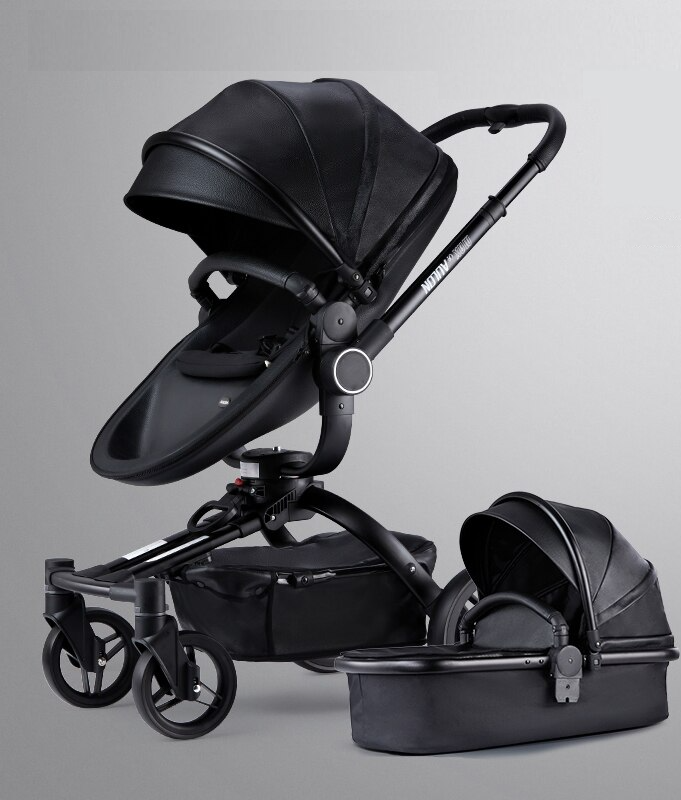 Poussette bébé 2 en 1 de luxe Max Of Aulon avec berceau en cuir rotatif à 360 degrés