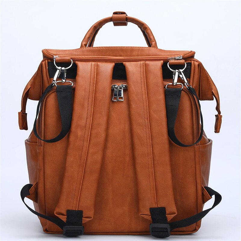 PU Leather Backpack nappy bag for baby care Large Capacity diaper bag backpack for Infant Mom in Brown Stroller Organizer Bags