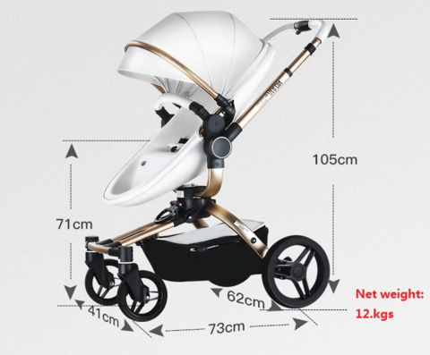 Poussette bébé 2 en 1 de luxe Max Of Aulon avec berceau en cuir rotatif à 360 degrés