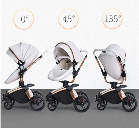 Poussette bébé 2 en 1 de luxe Max Of Aulon avec berceau en cuir rotatif à 360 degrés