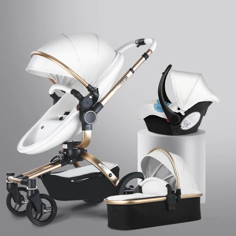 Aulon Marke Kinderwagen 3 in 1 mit Autositz High View Kinderwagen für Neugeborene, 360-Grad-Drehung faltbar