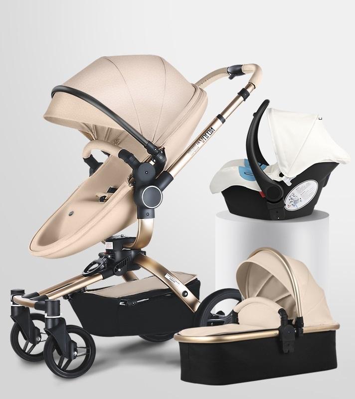 Aulon Marke Kinderwagen 3 in 1 mit Autositz High View Kinderwagen für Neugeborene, 360-Grad-Drehung faltbar