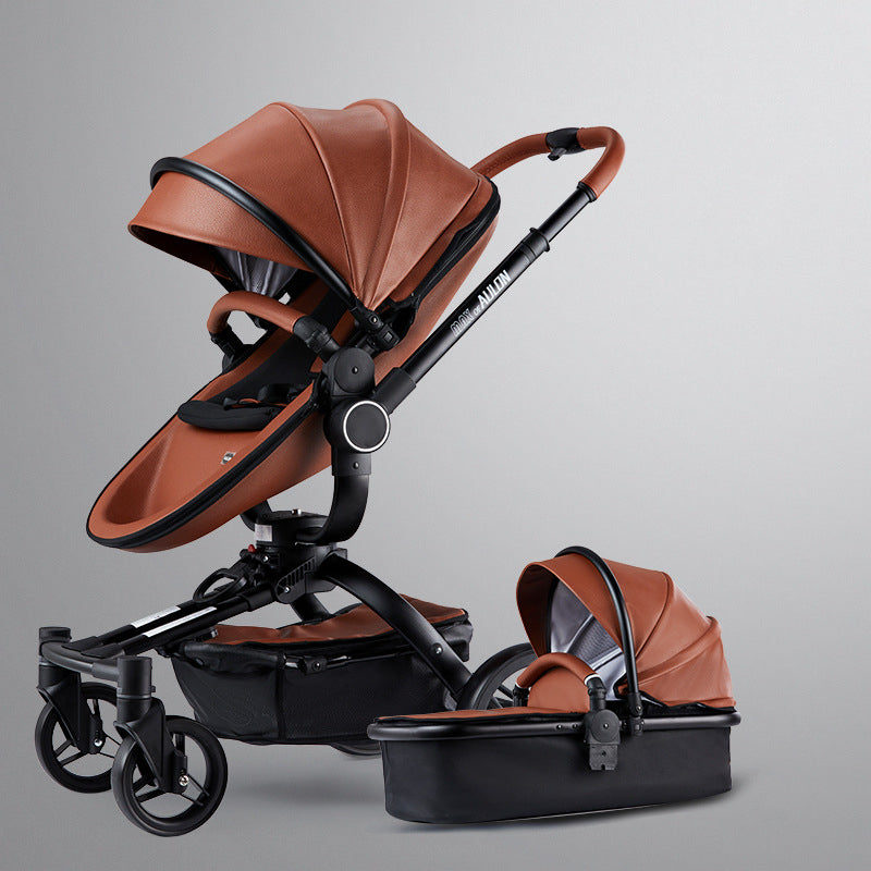 Poussette bébé 2 en 1 de luxe Max Of Aulon avec berceau en cuir rotatif à 360 degrés