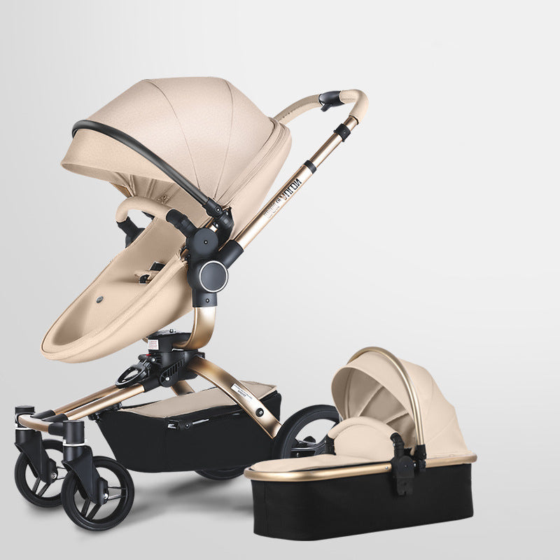 Poussette bébé 2 en 1 de luxe Max Of Aulon avec berceau en cuir rotatif à 360 degrés