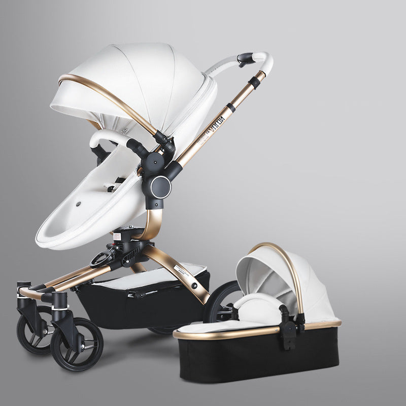 Poussette bébé 2 en 1 de luxe Max Of Aulon avec berceau en cuir rotatif à 360 degrés