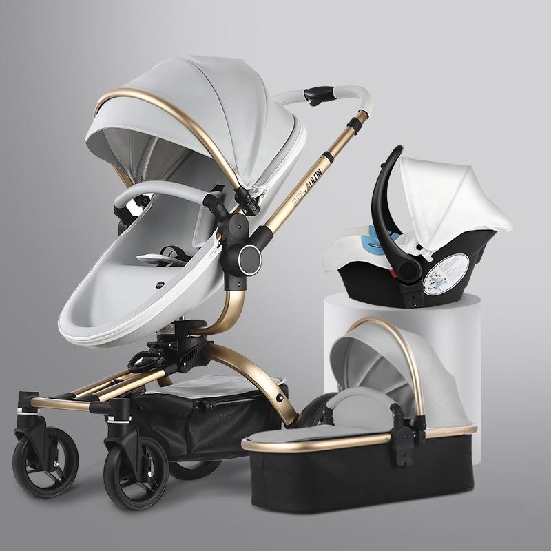 Poussette bébé Max Of Aulon Rotation à 360 degrés Landau moderne 3 en 1 avec capsule de siège de voiture