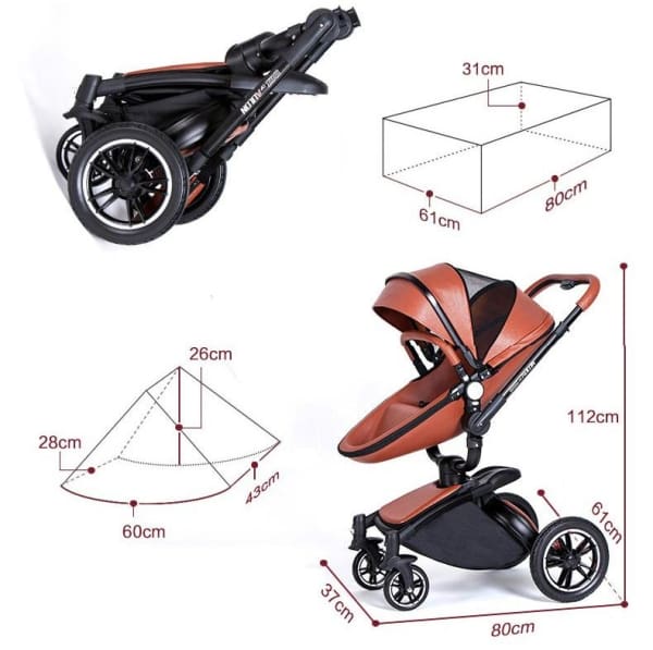 Baby Stroller 3 In 1 With Car Seat High View Pram For Newborns Folding 360 Degree Rotation - Stroller