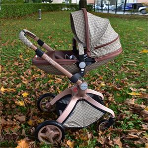 Leather Grid Hot Mom Stroller High Landscape Folding Chair Luxury Pram With Bassinet